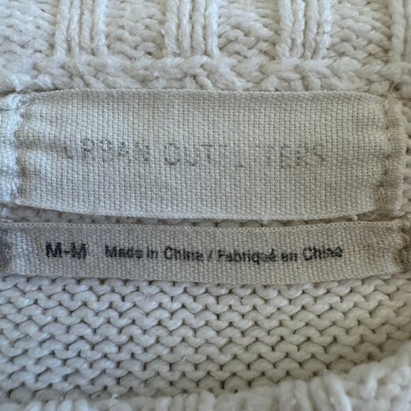 Urban Outfitters White Cropped Balloon Sleeve Pointelle Knit Sweater Medium - Picture 6 of 8